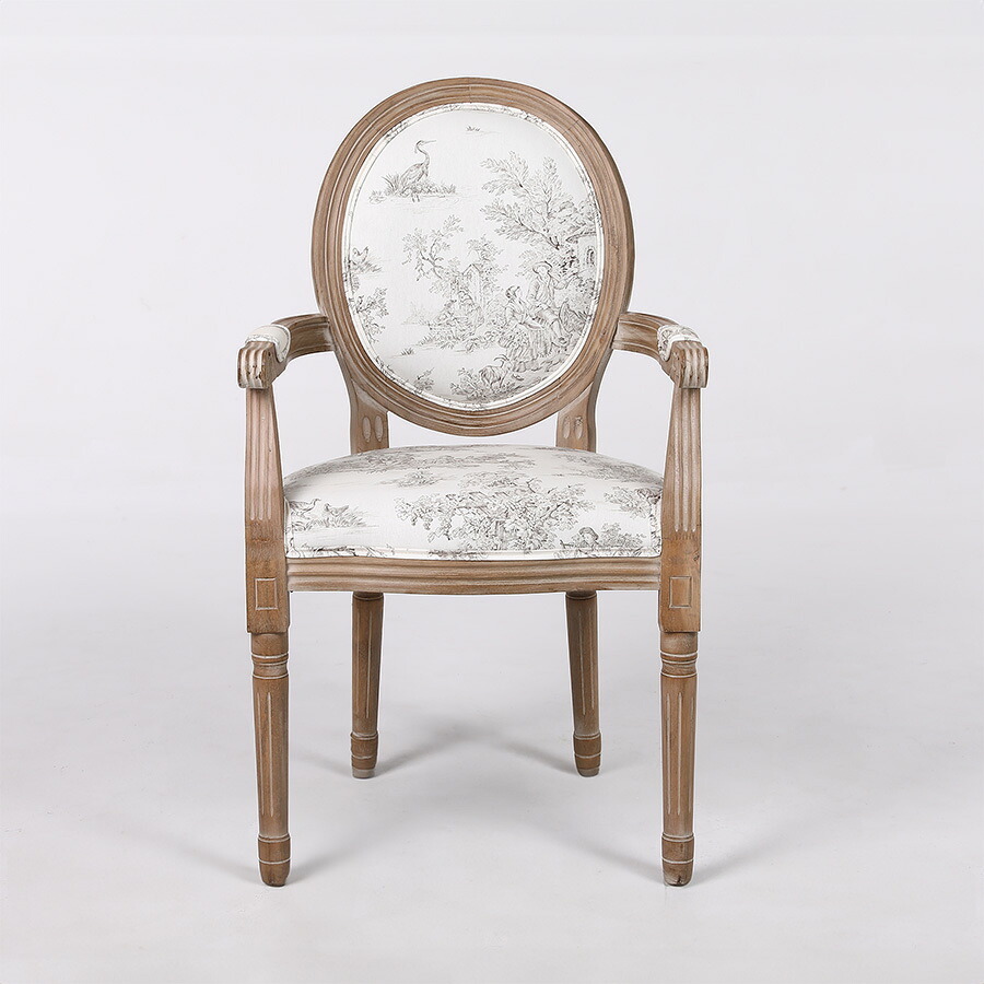 アームチェア ダイニングチェア フランス トワルドジュイ 生地 輸入 椅子 木製 布張り 輸入家具 フランス生地 アンティーク風 シャビーシック 洋風 アンティーク フランス家具 姫系 おしゃれ フレンチテイスト 新生活