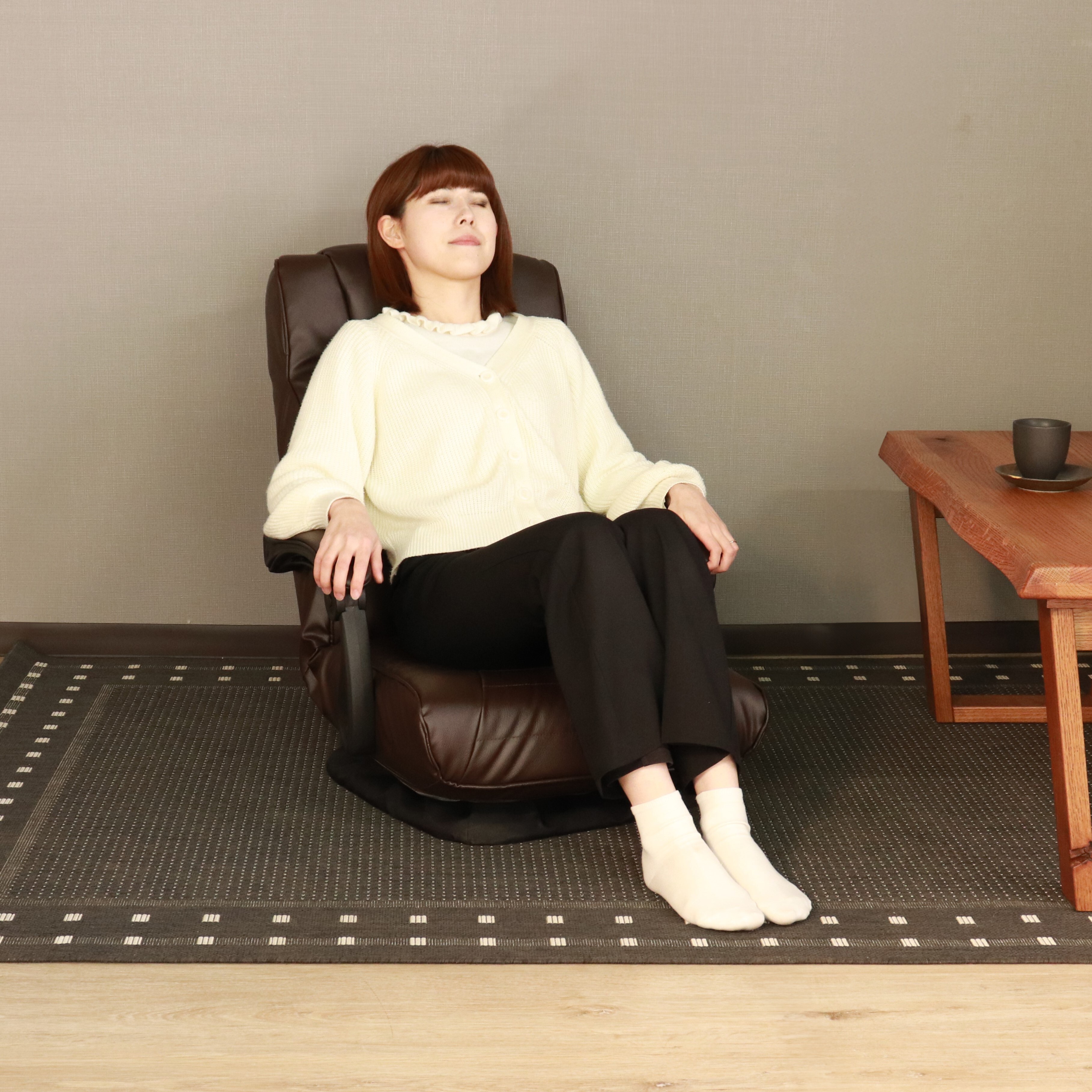 高座椅子 アンズ 回転式 リクライニング 完成品 天然木 ブラック・ブラウン・ダークブラウン W63xD67-122xH80cm座面高22cm 座椅子 リクライニングチェア パーソナルチェア 肘付き ブラック ブラウン ダークブラウン おしゃれ