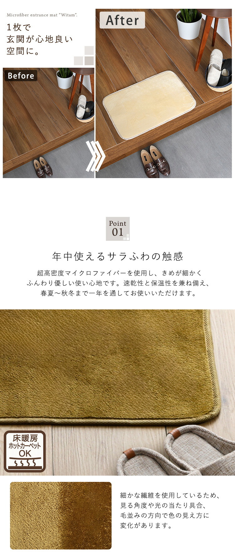 ラグ カーペット 洗える玄関マット 45×65cm 【ヴィタム-Witam-】