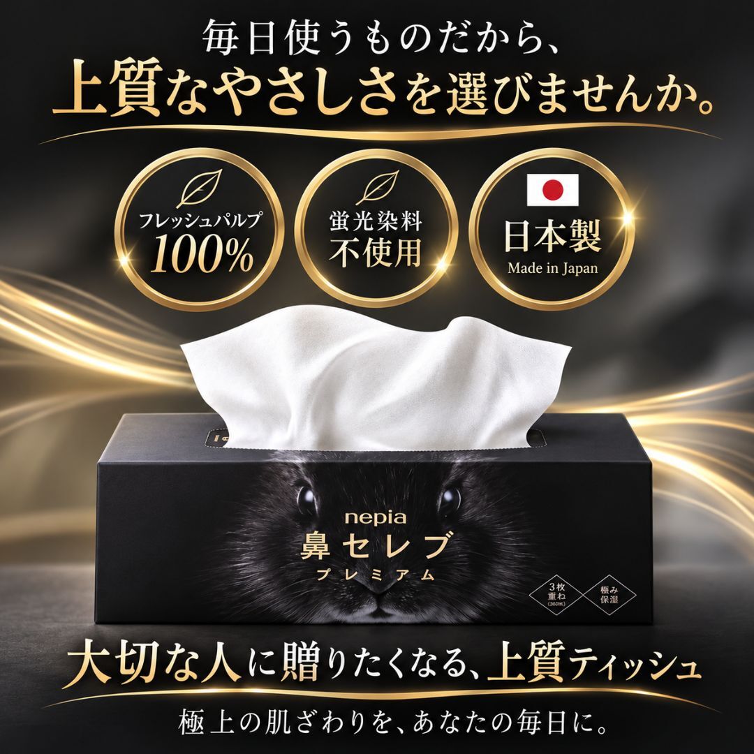 【10箱セット】ネピア 鼻セレブ プレミアム 〜極上の潤いと優しさを届ける 贅沢3枚重ねのプレミアムティッシュ〜 イベント景品・ノベルティ・オフィス備品に