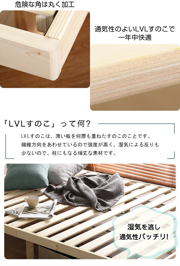 ベッド 寝具 3段階高さ調節 脚付きすのこ ポケットコイルロールマットレス付き ダブル ダブルサイズ Dサイズ マットレス付き マットレス ホワイトウォッシュ ナチュラル ブラウン 木製 高さ 調整 調節 脚付き 足付き ハイ ミドル ロー