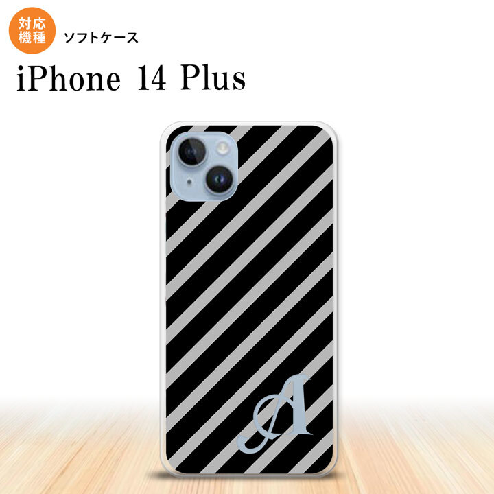 iPhone14 plsu iPhone14 plsu スマホケース 背面ケースソフトケース ストライプ 黒 グレー +アルファベット 2022年 10月発売 nk-i14pl-tp712i