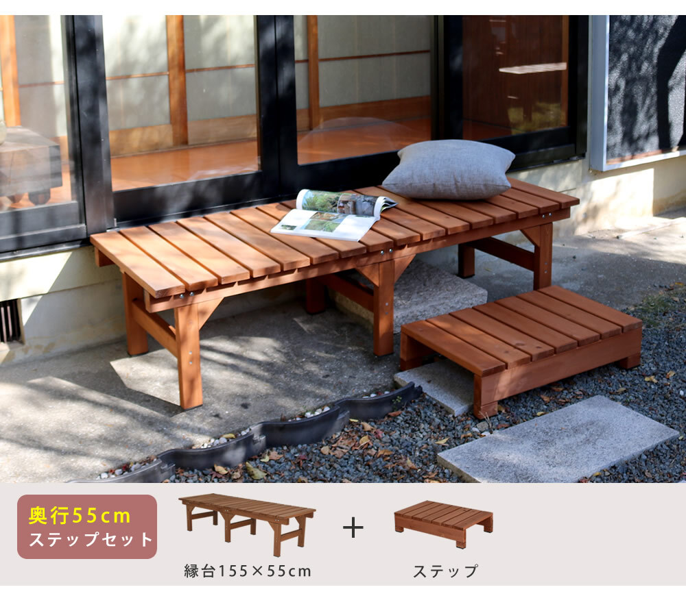 ウッドデッキ ユニット縁台ベンチ hiyori ひより プランターセット 幅155・奥行55 ウッドデッキ 簡単組立 縁側 DIY 木製 天然木 庭 ベランダ マンション おしゃれ ガーデン 屋外 家具 ブラウン ダークブラウン アウトドアリビング 小型