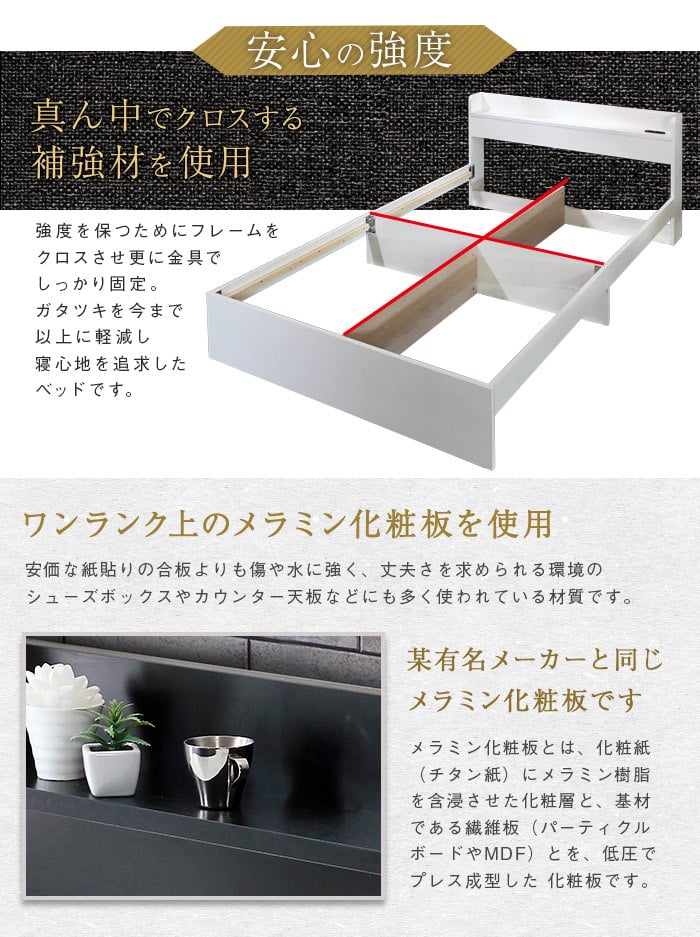 ベッド 寝具 マットレスセット 棚付き グレーマットレス デザイン ポケットコイルマットレスセット グレー コンセント付き 床下スペース ブラック ホワイト 宮付き モダン 新生活 北欧 ダブル