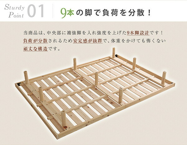 すのこ 耐荷重200kg ひのき 檜 天然木 ダブル 脚付き 高さ調節 無垢材 抗菌 防虫 ロー フロア 頑丈 組み立て簡単 低ホルム 角丸 代引不可