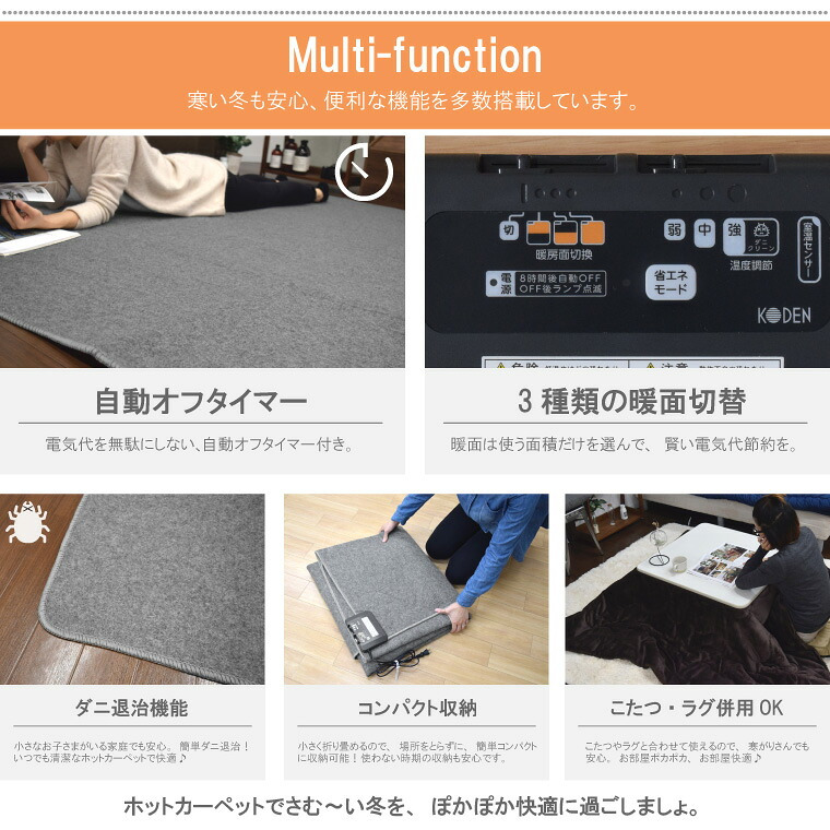 ホットカーペット 遠赤外線 速暖 2畳 2点セット カバー付き 本体＋ラグカバー 約185×185cm サークル柄 ねこ柄 厚手 カーペット ラグマット 電気カーペット 抗菌 防臭 蓄熱 省エネ オフタイマー付き 北欧