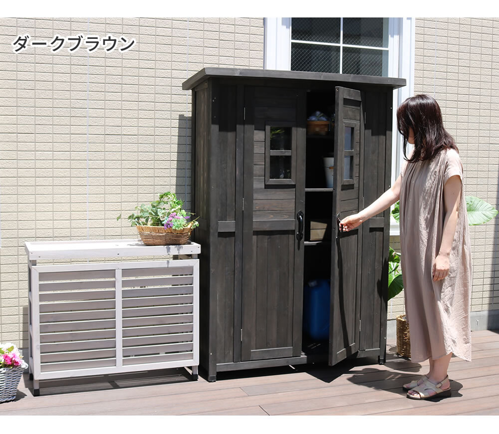 照明 ライト 天然木製カントリー小屋 薄型 物置 倉庫 収納庫 天然木 木製 庭 物入れ おしゃれ 大型 北欧 ナチュラル ガーデニング キャンプ スポーツ 屋外 家具 ブラウン ダークブラウン 木製収納庫 diy 物置小屋 キット 棚 木目調 新生活