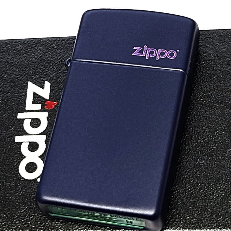 ZIPPO ライター スリム型 ジッポーロゴ 艶消し マットネイビー おしゃれ ギフト シンプル 紺 メンズ プレゼント 可愛い レディース
