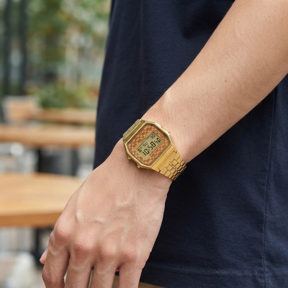 箱なし 希少デザイン カシオ 腕時計 メンズ レディース ゴールド チプカシ CASIO 海外モデル デジタル 市松模様 レトロ アラーム ストップウォッチ プレゼント ギフト 成人 卒業 入学