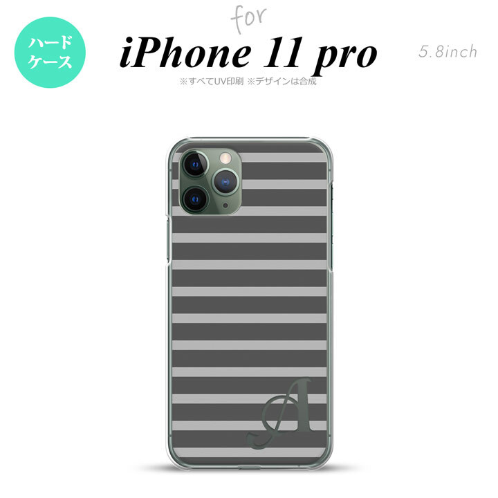 iPhone11Pro iPhone11 Pro スマホケース ハードケース ボーダー グレー +アルファベット メンズ レディース nk-i11p-704i