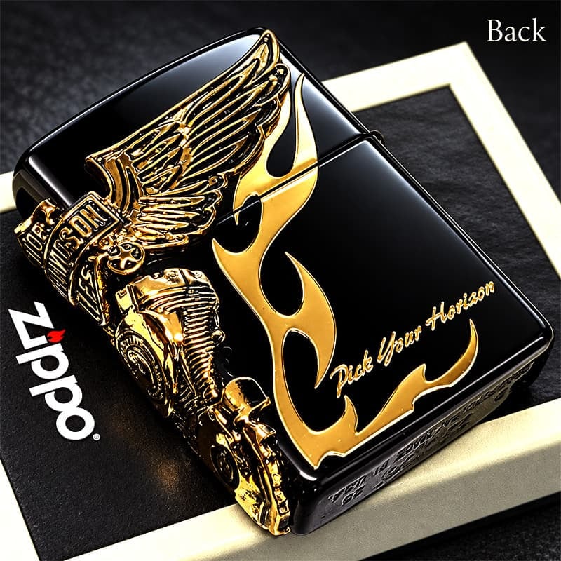 ZIPPO ハーレーダビッドソン ジッポ ライター イオンブラック＆アンティークゴールド 3面メタル 国内限定モデル 両面加工 黒金 かっこいい おしゃれ メンズ ギフト プレゼント