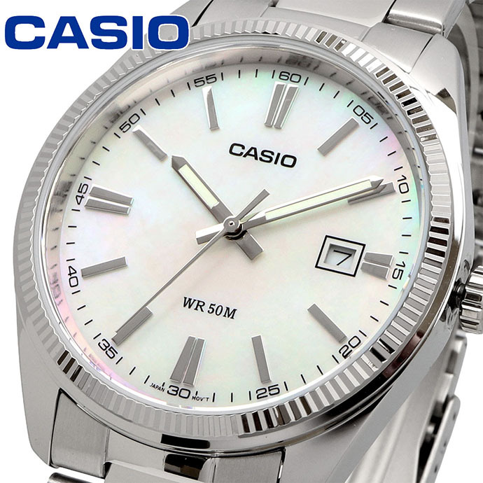 CASIO 腕時計 カシオ 時計 ウォッチ アナログ クオーツ メンズ MTP-1302DS-7AV メタルバンド シルバー ホワイト マザーオブパールダイアル 海外モデル [並行輸入品]