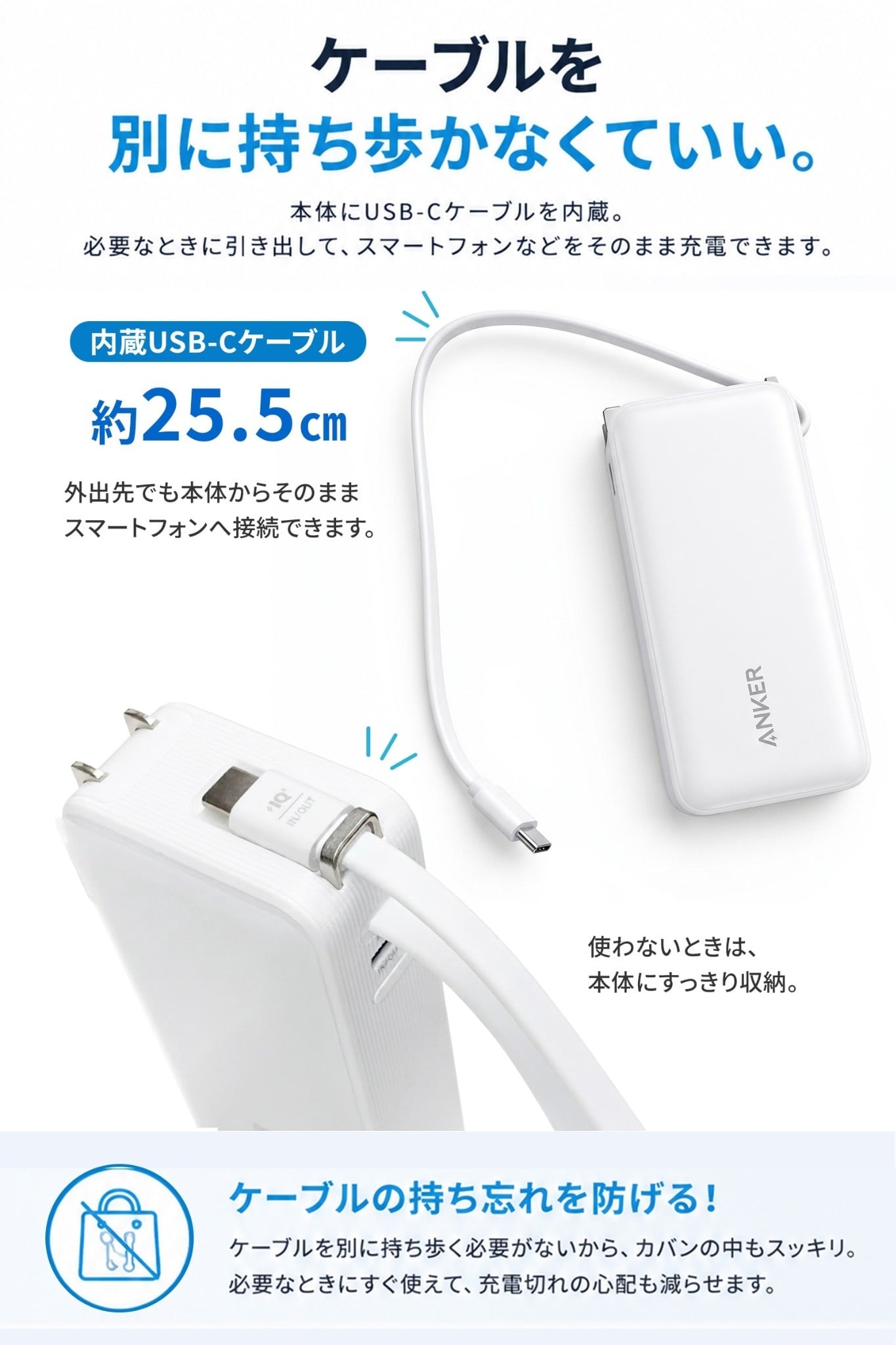 Anker Power Bank A1637 10000mAh Fusion モバイルバッテリー 最大30W USB-Cケーブル内蔵 コンセントプラグ搭載 ギフト 彼氏 誕生日 ガジェット プレゼント 