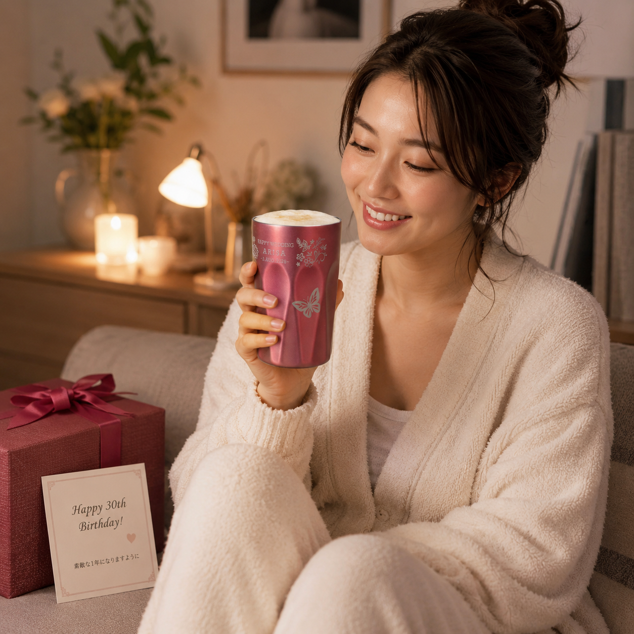 敬老の日 名入れ ペアギフト SXX THERMOS サーモス 真空断熱ダイヤカットロングタンブラー 食洗機対応モデル 400ml ピンク シャンパンゴールド 2点 ギフトBOX入り / プレゼント ギフト 両親 夫婦 結婚 金婚式 銀婚式 退職 記念 誕生日 長寿 祝い