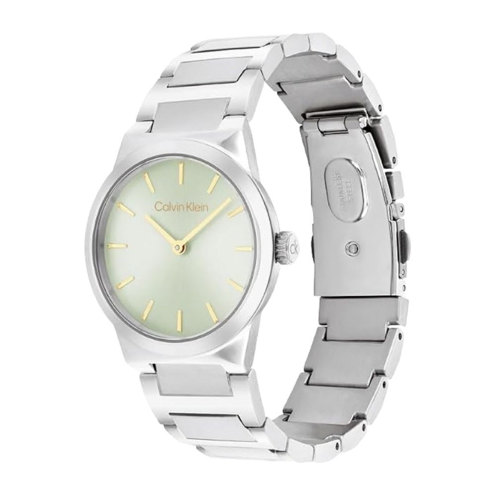 カルバンクライン 腕時計 レディース 正規品 5年保証 おしゃれ ブランド 時計 シンプル 上品 32mm グリーン シルバー メタルベルト 純正ショッパー付き Calvin Klein 彼女 妻 誕生日 プレゼント ギフト 成人 卒業 入学