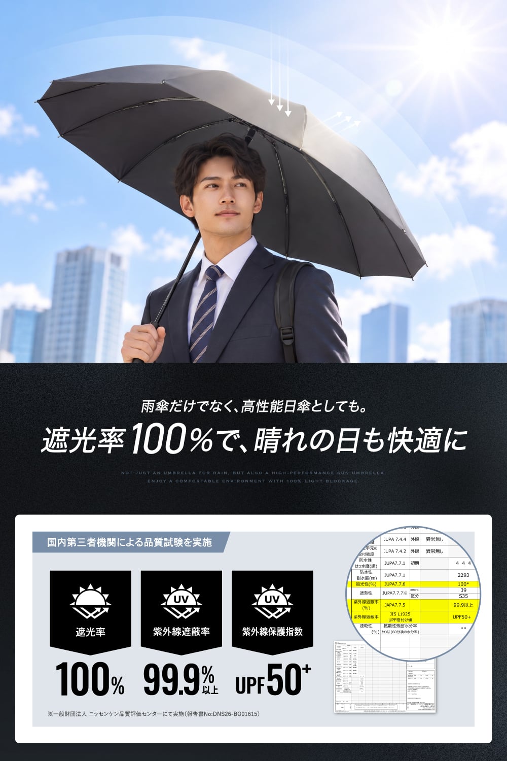 おりたたみ傘 折りたたみ傘 日傘【国内試験済み】大きいサイズ メンズ 晴雨兼用【UVカット99.9％】逆折り式 12本骨 UPF50+