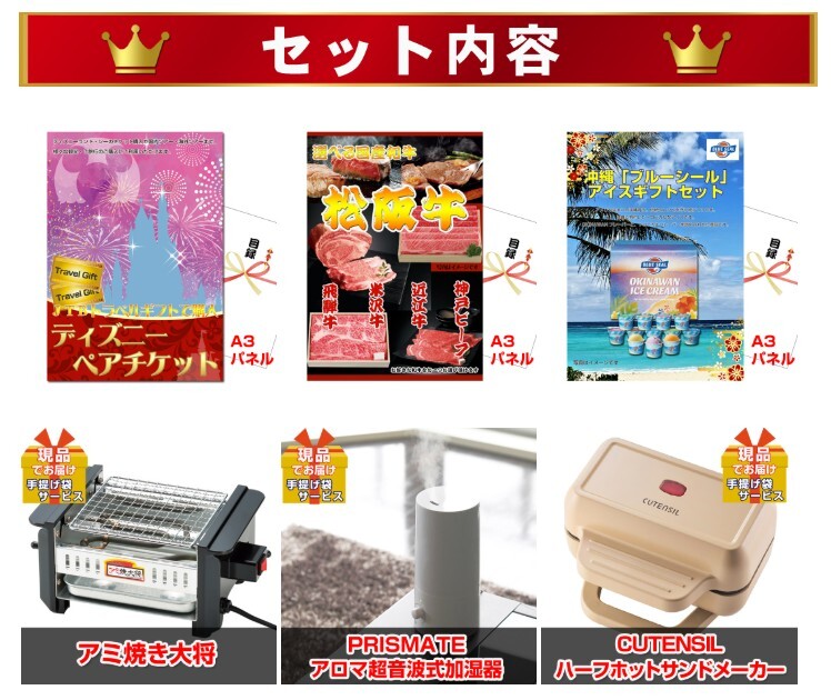 ビンゴ・二次会の景品はお任せ 景品 パネル 目録 ビンゴ ディズニーペアチケット人気パネル景品３枚＆現品２０点セットA 景品パネル＆引換券付き目録 15276 結婚式 ゴルフコンペ イベント 抽選会