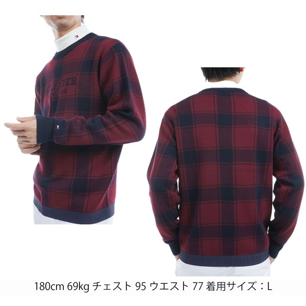 トミーヒルフィガー ゴルフ メンズ バッファローチェックジャカード クルーネックセーター TOMMY HILFIGER GOLF THMA478 秋冬モデル お誕生日祝い お祝い 記念品 お父さん 父の日 彼氏 男性 30代 40代 50代 60代  還暦祝い 敬老の日 人気プレゼント プレゼント