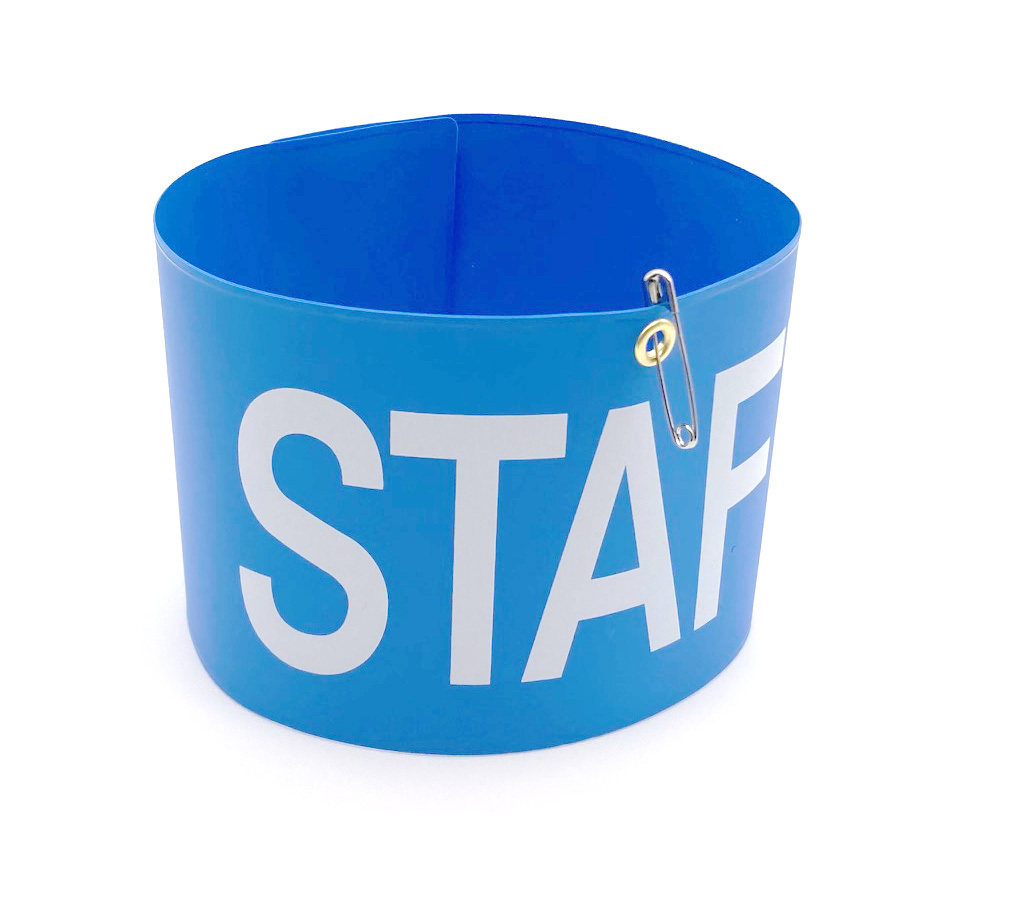【送料無料】腕章 スタッフ ブルー 10枚セット 日本製 マジックテープ 安全ピン付き イベント 学校 STAFF