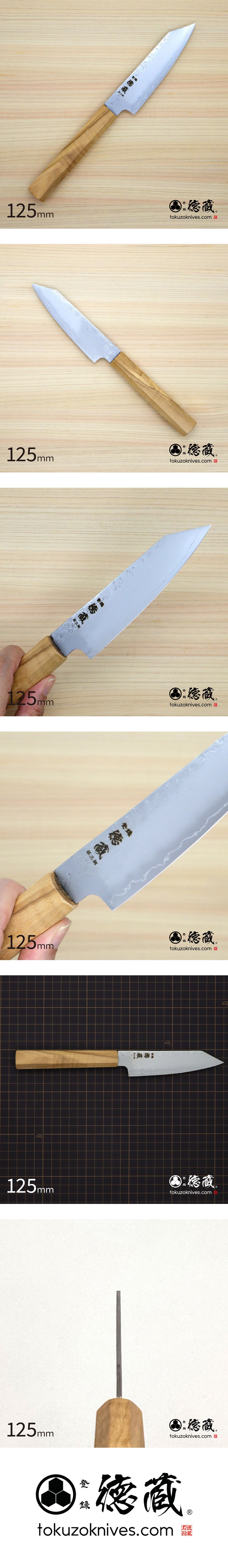 ステンレス切付ペティナイフ　125mm 銀三 梨地仕上げ オリーブ八角柄 日本製 徳蔵刃物 【TOKUZO KNIVES】 JAPAN Kitchen Knives 包丁 切れ味 家庭用 万能 錆に強い 両刃 プレゼント ギフト 贈り物 一生モノ