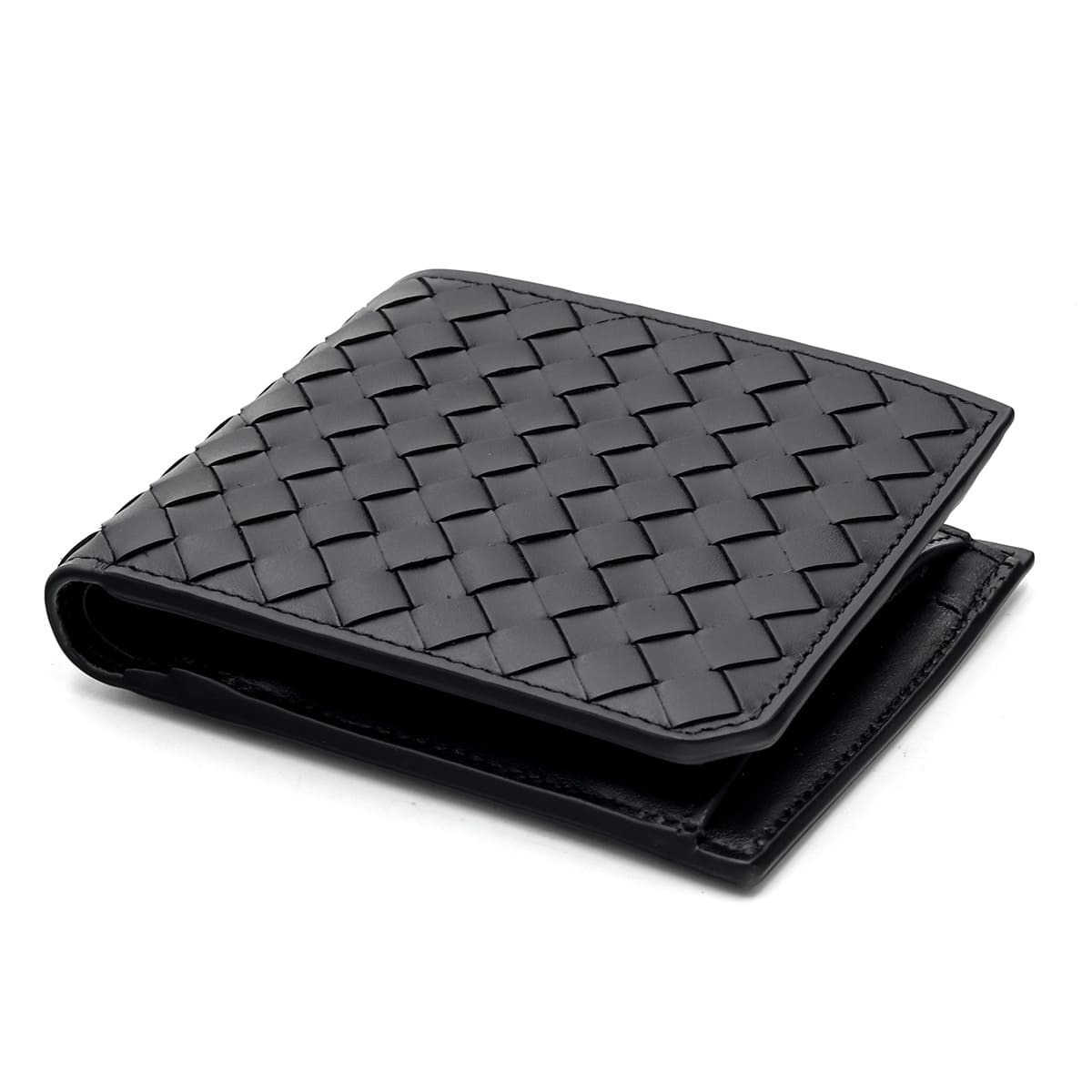 ボッテガヴェネタ 二つ折り財布 イントレチャート メンズ カーフレザー 本革 小銭入れ付き コンパクト ブラック 黒 BOTTEGA VENETA 805654 V69G1 8803