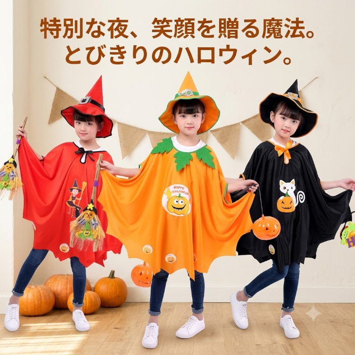 ハロウィン 衣装 子供 魔女 かぼちゃ 黒猫 コスプレ 仮装 キッズ 女の子 ケープ マント コスチューム パンプキン ウィッチ 魔法使い ハロウィンパーティー イベント
