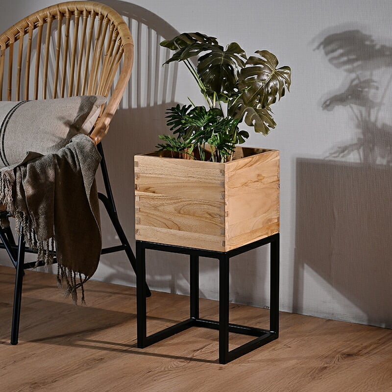 プランターボックス プランター 植木鉢棚 シェルフ ケース 本棚 リビング パーテーション チーク無垢 木製 シンプル ソープ仕上げ ブ スチール 鉄脚 北欧 ナチュラル