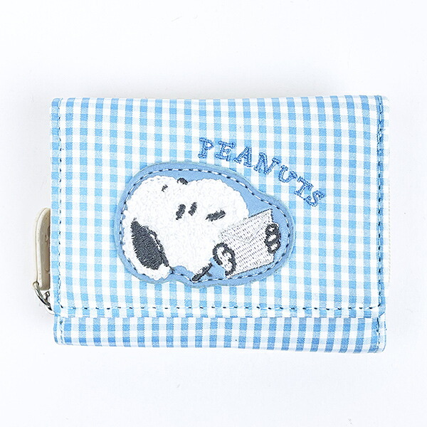 スヌーピー 三つ折り財布 ブルー サガラワッペンチェック SNOOPY 送料込み