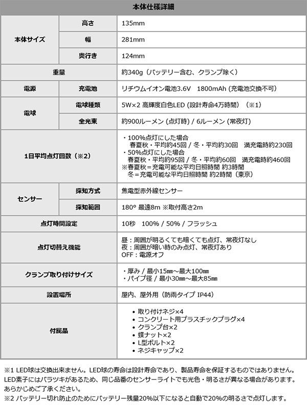 照明 ライト 5W×2灯フリーアーム式LEDソーラーセンサー フリーアーム LED センサー 人感センサー ソーラーパネル発電 ソーラー式 防雨 防犯グッズ 防犯 遠隔操作 ルーメン 屋外 新築祝い 引越し祝い