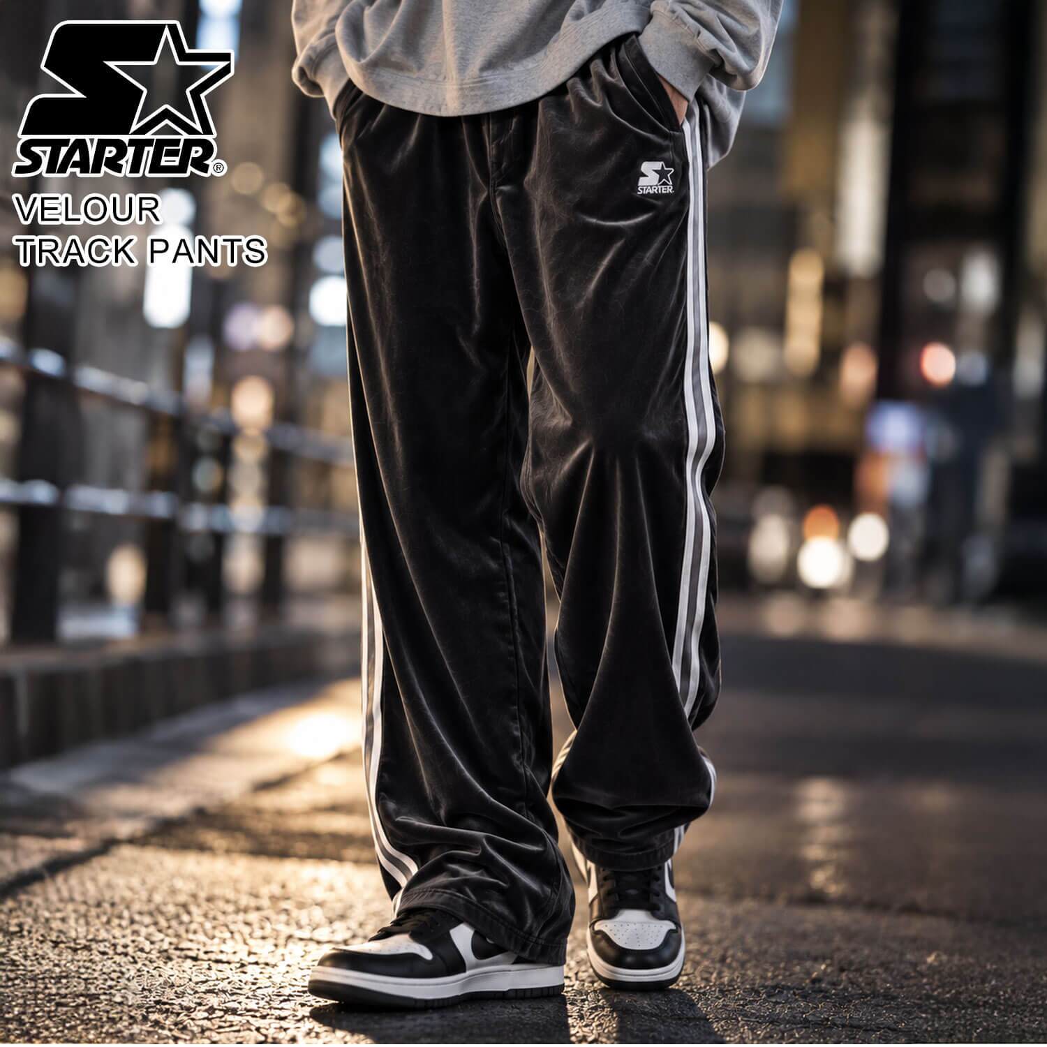 STARTER スターター ベロアパンツ トラックパンツ メンズ レディース sbm-6262 ワイド ストレート ジャージ ブランド ロゴ 刺繍  オーバーサイズ ゆったり Y2K ストリート ヒップホップ ダンス M L XL 2026FW Karlas