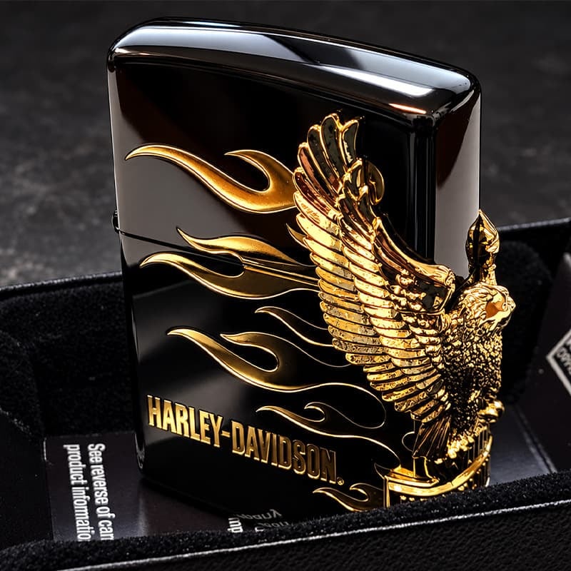 ZIPPO ハーレー ジッポライター ハーレーダビッドソン ブラック＆ゴールド かっこいい ファイヤー 3面ゴールドメタル イーグル 黒金 HARLEY-DAVIDSON 日本国内限定モデル ジッポー ギフト