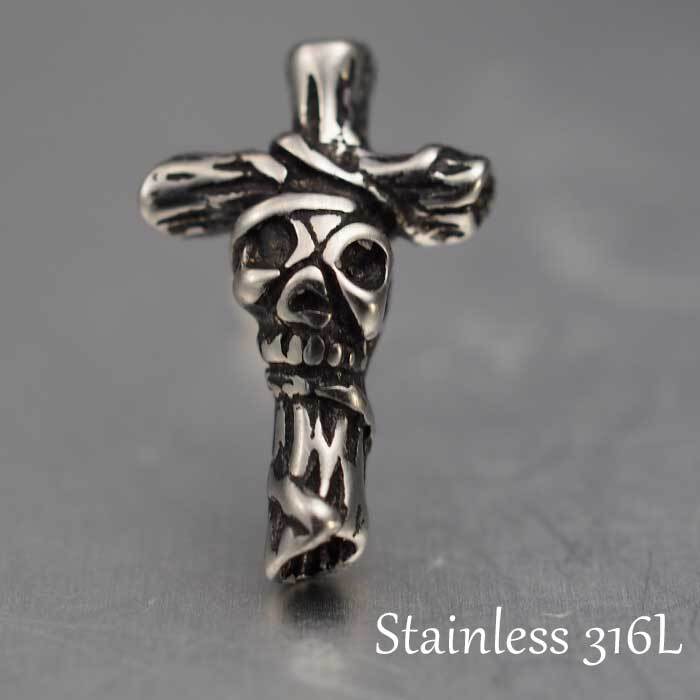 シルバーピアス メンズ スカル×クロス スタッド 金属アレルギー対応ステンレス1P 片耳用 片方 シングル 骸骨 ドクロ 髑髏 黒 ブラック アラベスク 男性用 アクセサリー おしゃれ かっこいい【全品1個ずつバラ売り】 プレゼント