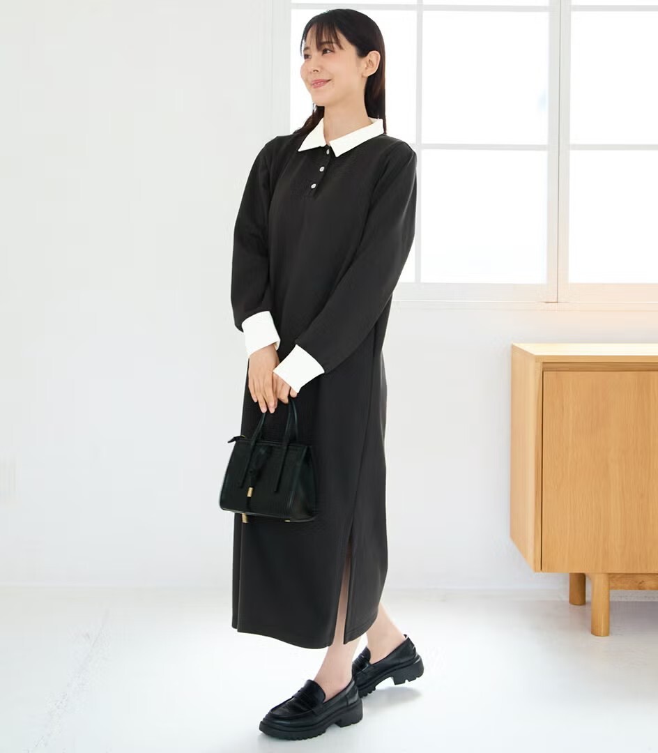【送料無料】授乳服〈授乳〉ポロカラーワンピース