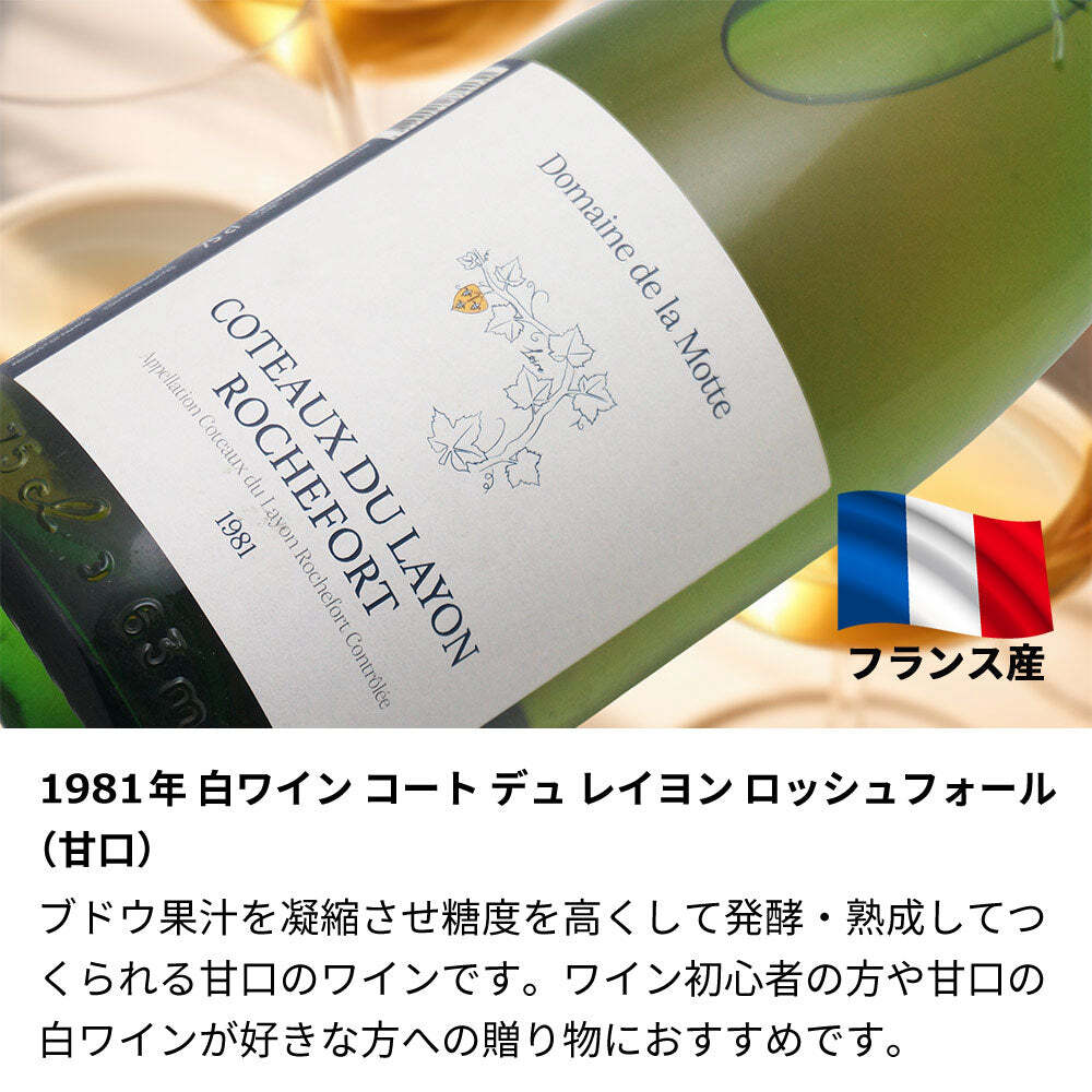 1981年 名前入り彫刻 生まれ年 白ワイン コート デュ レイヨン ロッシュフォール 甘口 昭和56年 名入れ 誕生日プレゼント ワインセット 木箱入【送料無料】