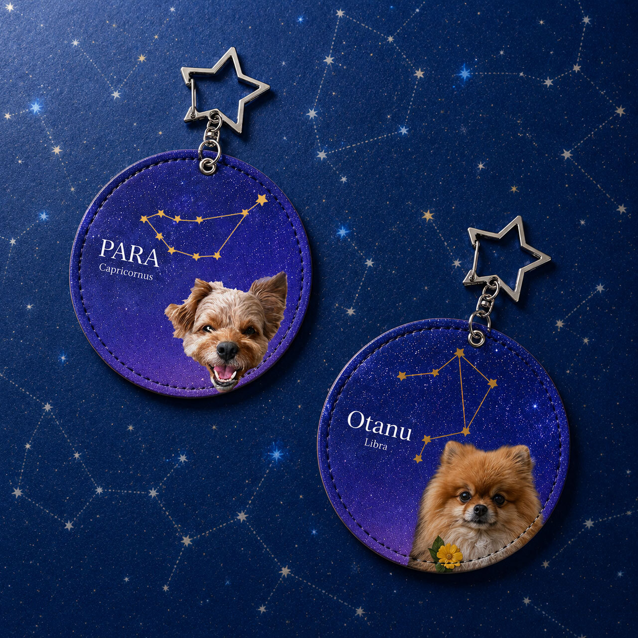 【うちの子グッズ】ペット写真で作る星座キーホルダー ｜ オーダーメイド PUレザー合皮 星座 犬 猫