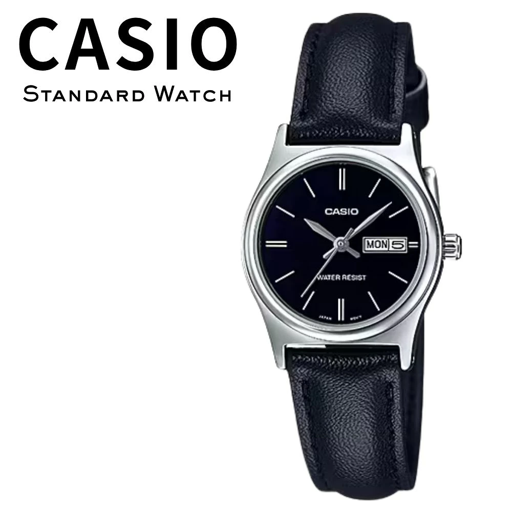 箱なし カシオ 腕時計 レディース CASIO ブラック シルバー レザー 革ベルト 海外モデル 逆輸入 カレンダー 曜日 日付 小さめ シンプル 仕事 通勤 就職祝い 誕生日 母の日 プレゼント ギフト 成人 卒業 入学