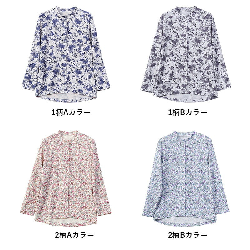 シニアファッション レディース 80代 70代 60代 90代 春夏秋冬 [装生] 日本製 乾燥機対応 ちりめん 花柄 スナップボタン 前開き ブラウス おばあちゃん 服 誕生日 プレゼント 婦人服 女性 ハイミセス ミセス 祖母 お年寄り 老人 高齢者（csf-ft4-yi0122）