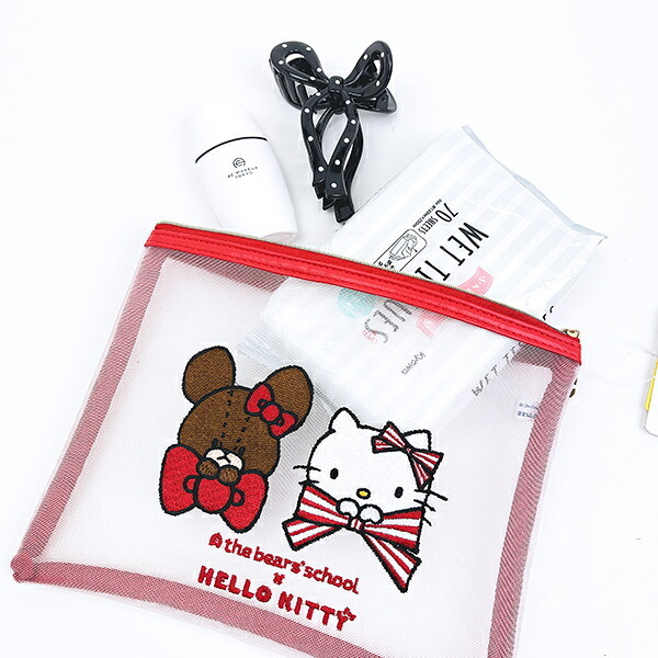 サンリオ ハローキティ ×くまのがっこう フラットメッシュポーチ Sanrio
