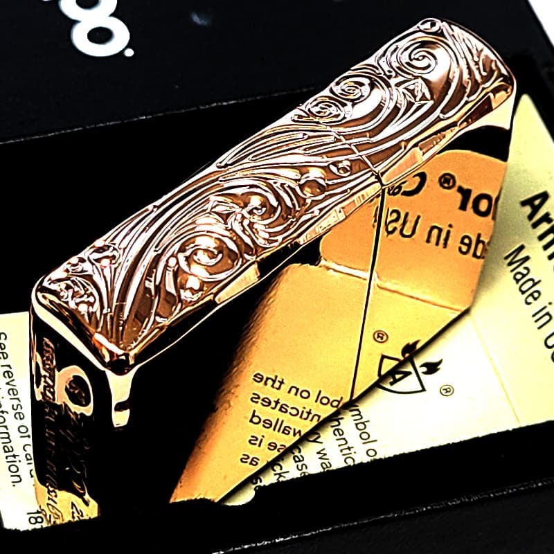 ZIPPO ライター アーマー ピンクゴールド 三面彫刻 ストリームエングレーブ ジッポ アラベスク 鏡面仕上げ 両面加工 シャインレイカット 重厚 メンズ レディース おしゃれ 高級 ギフト プレゼント
