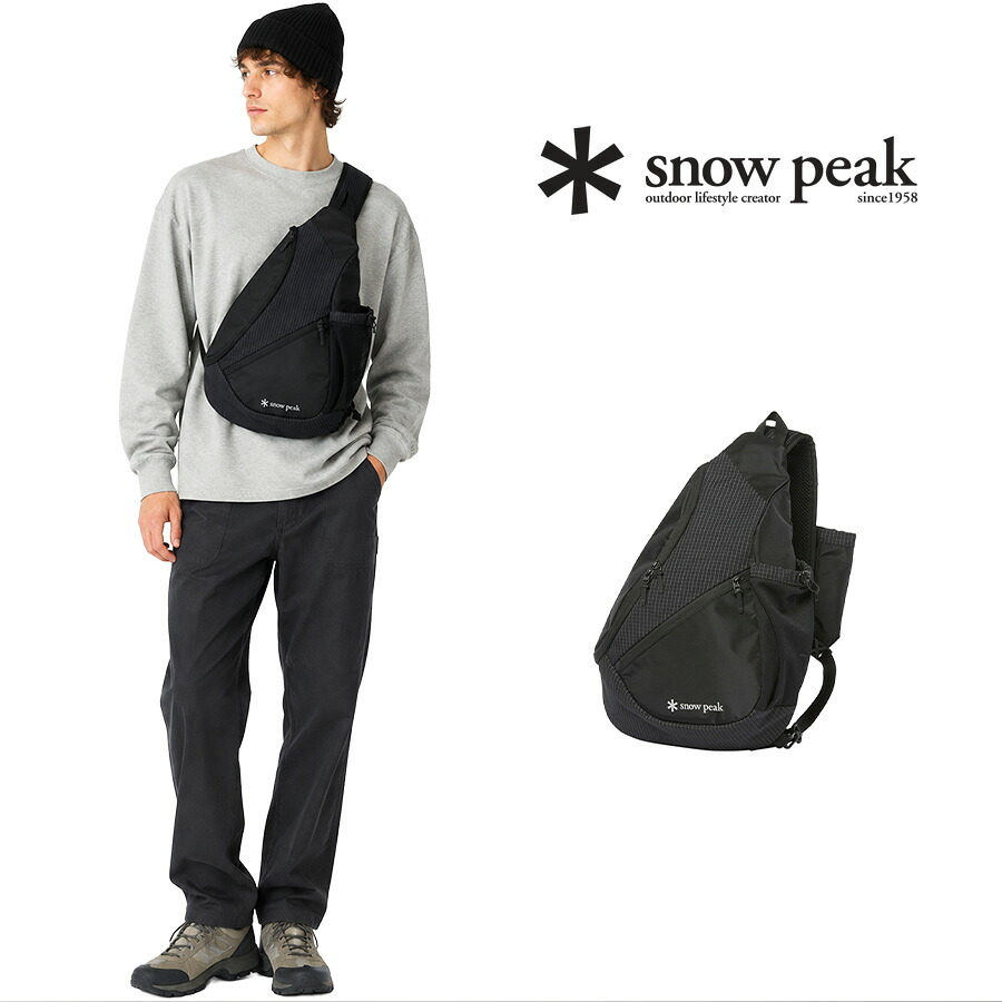 snowpeak Grid Sling Bag ボディバッグ ウエストバッグ 大容量 普段使い 使いやすい シンプル レディース メンズ ギフト プレゼント ブラック 100261sb07