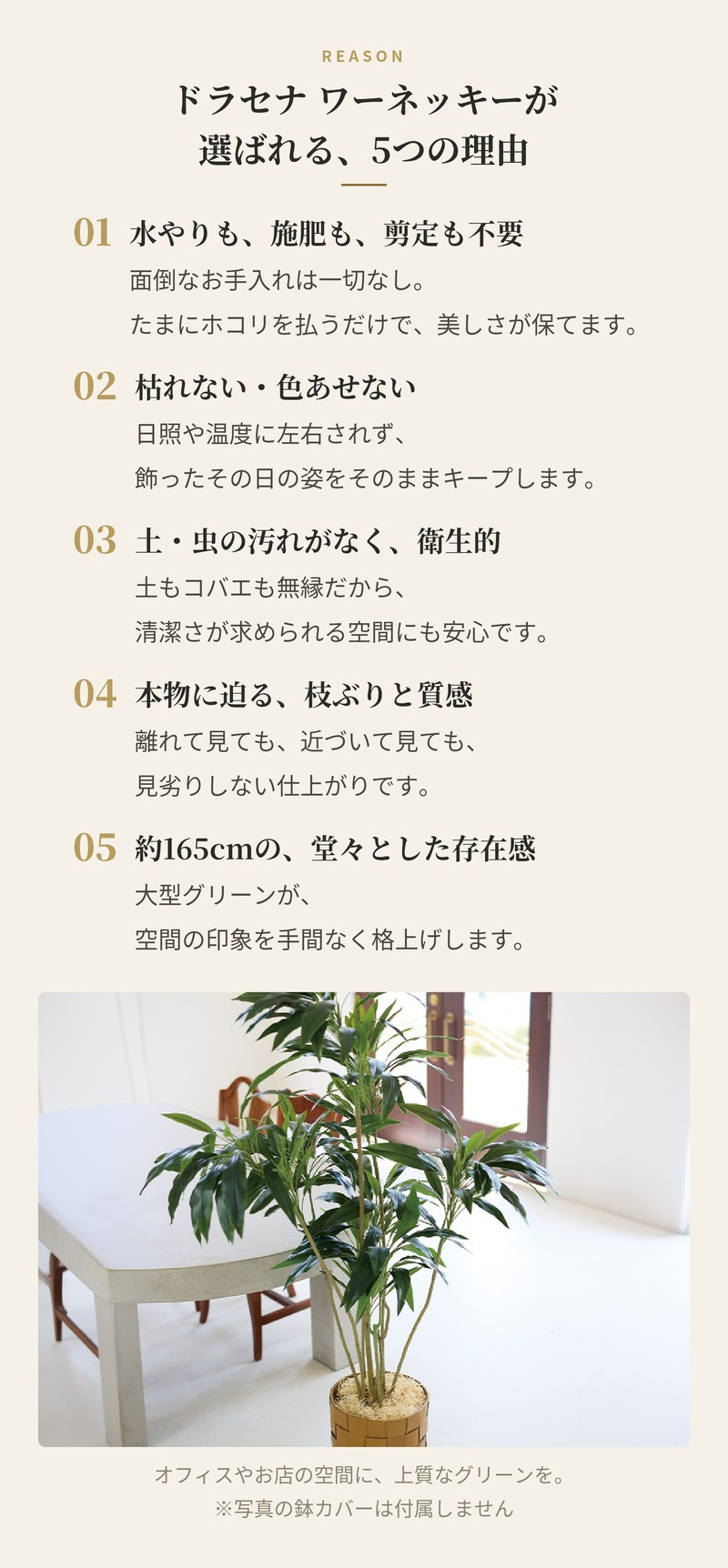 観葉植物 造花 ドラセナ ワーネッキー BROWN 全高約165cm 大型 株立ち フェイクグリーン 高級 本物そっくり リアル おしゃれ インテリア 人工観葉植物 アーティフィシャルグリーン モダン オフィス 店舗 ホテル 開店祝い 室内 リビング 玄関 風水 フェイク