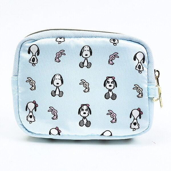 スヌーピー ＆ベル サテンミニポーチ ライトブルー SNOOPY
