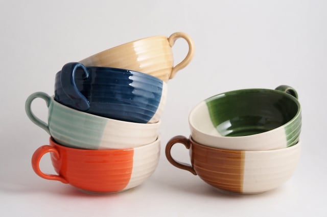 rokurome スープカップ・取皿・れんげスプーンペアセット / true colors line / ギフトボックス＆熨斗付き / 瀬戸焼 食器・プレート【送料無料（北海道・沖縄を除く）】