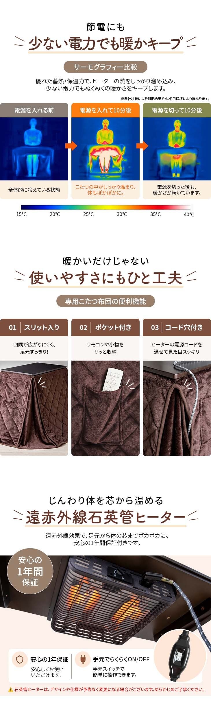 1人用 こたつ 2点セット 高さ3段階調整 75×40cm ハイタイプ 省スペース デスク 一人用こたつ こたつテーブル こたつ布団 省エネ 中間スイッチ オールシーズン 1年保証