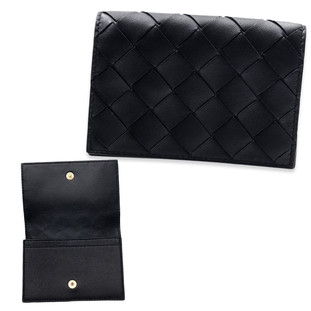 ボッテガヴェネタ BOTTEGA VENETA カードケース 名刺入れ メンズ レディース イントレチャート 本革 レザー ブラック 黒 スナップボタン ビジネスカードケース 667141 V3UH2 8425
