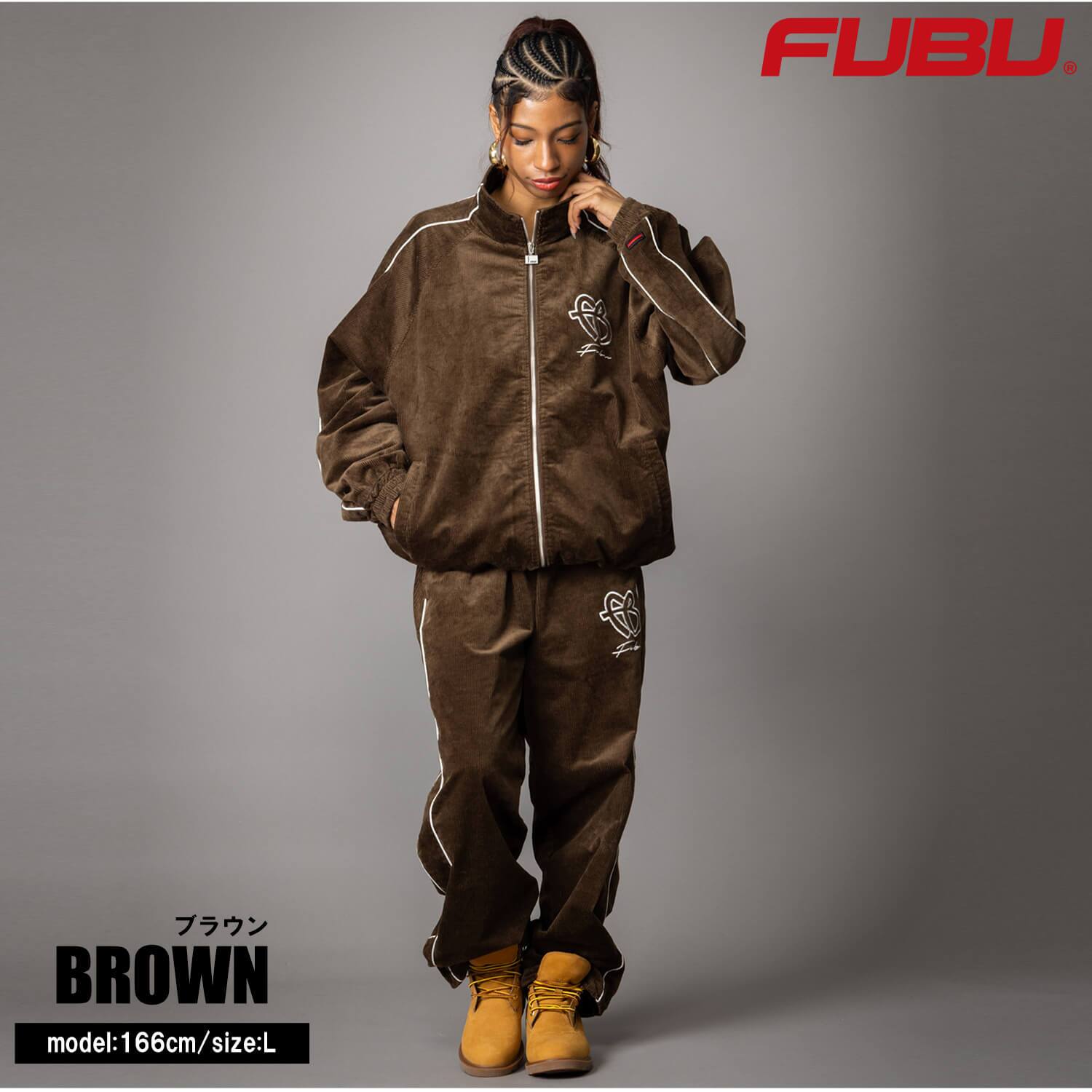  FUBU フブ トラックパンツ メンズ コーデュロイ ワイドパンツ ボトムス ブランド ロゴ ストリート ヒップホップ ダンス オーバーサイズ ビッグシルエット 秋冬 M L XL XXL 大きいサイズ 黒 fam-62502 レディース 2026FW karlas