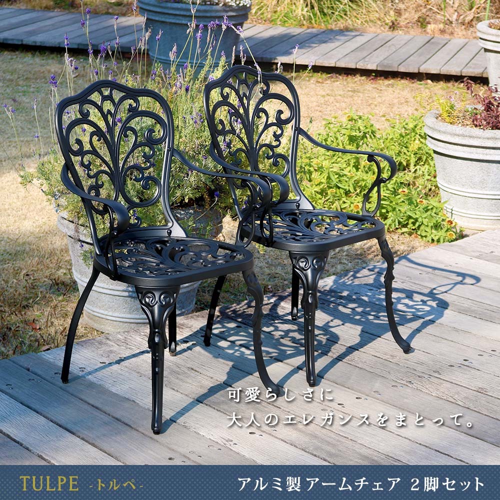 スツール アルミ製アームチェア2脚セット「トルペ」 BKS-C5289-2P チェア 椅子 ファニチャー アルミ 屋外 庭 ベランダ アウトドア 黒 ブ アルミファニチャーシリーズ がリニューアルしました 約幅56 奥行57 高さ90 座高43 新生活