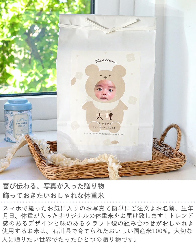 出産内祝い体重米 クラフトタイプ 出産内祝い　内祝い　体重米　お米ギフト　記念品　名入れ　写真入り　出産祝い　お返し　おしゃれ　かわいい　お米 送料無料