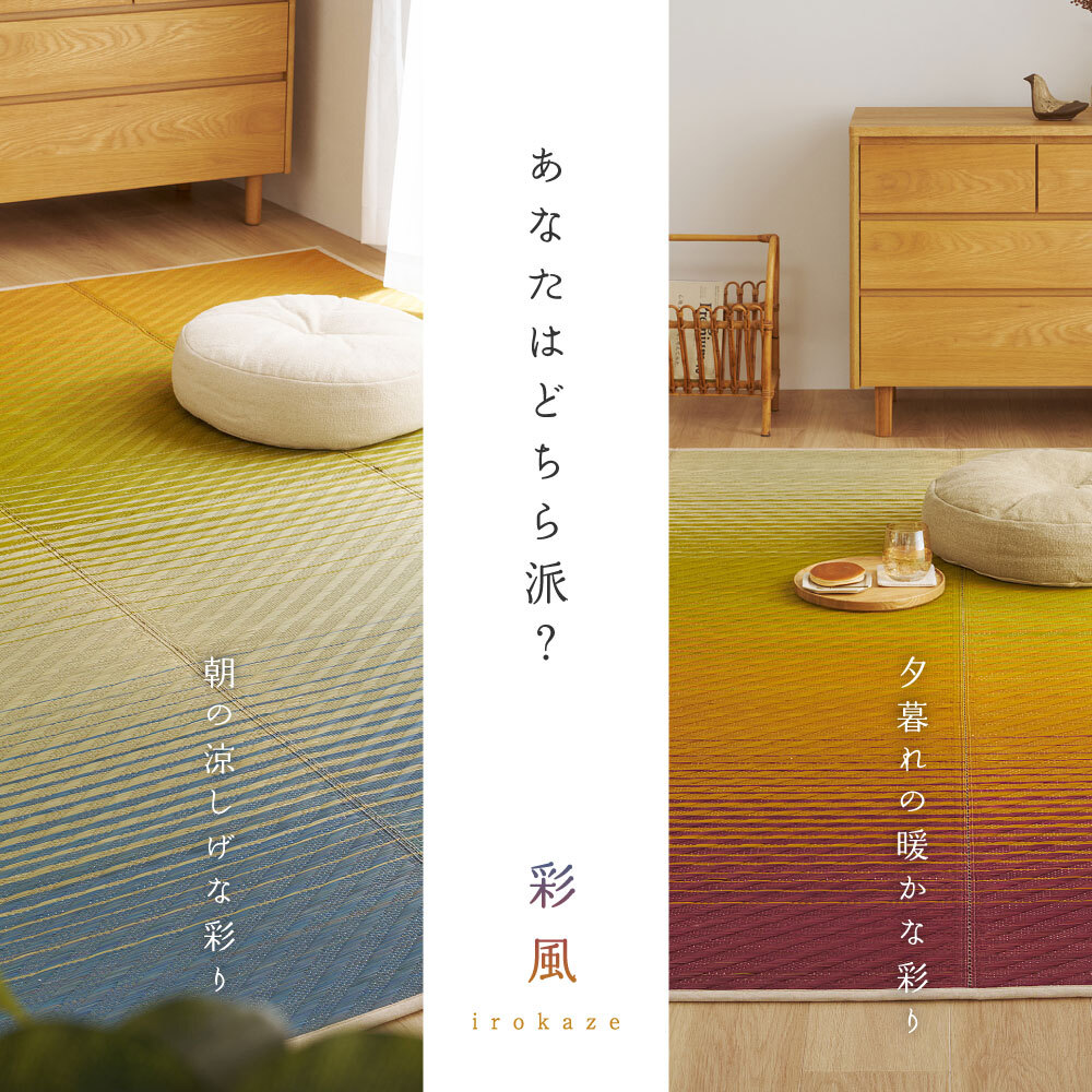 い草ラグ 彩風 いろかぜ 裏貼り 約180×180cm 約180×240cm 約2畳 約3畳 天然い草100％ 紋織 グラデーション アートデザイン 不織布 四方縁 抗カビ 消臭 ブルー パープル 夏用 涼感 ラグマット 折りたたみ 和モダン 和風