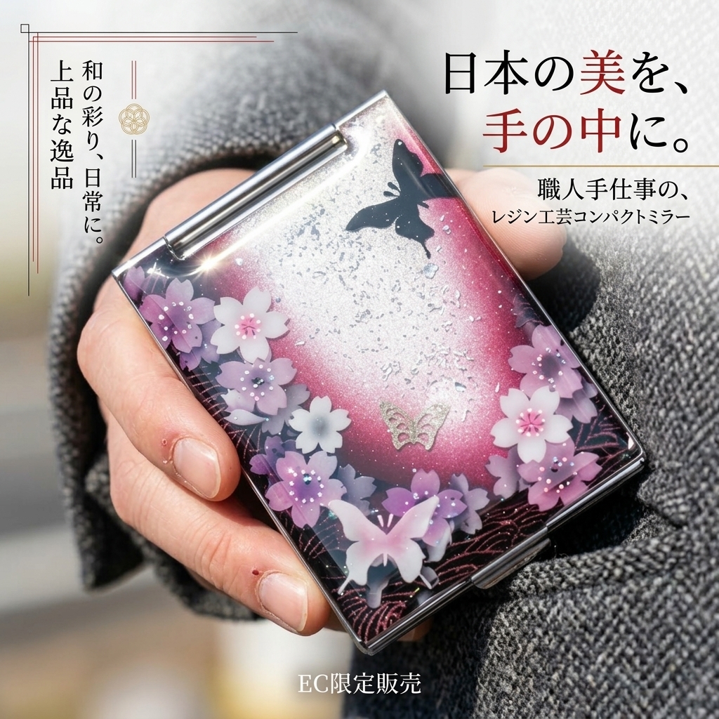 コンパクトミラー『地』名入れ 送料無料 和柄 和風 和モダン 和雑貨 和小物 手鏡 折りたたみ 桜 伝統工芸 職人 手作り ハンドメイド 記念日 プレゼント ギフト
